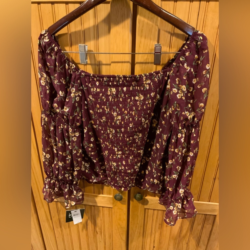 by & by Floral Burgundy Blouse - Picture 3 of 3